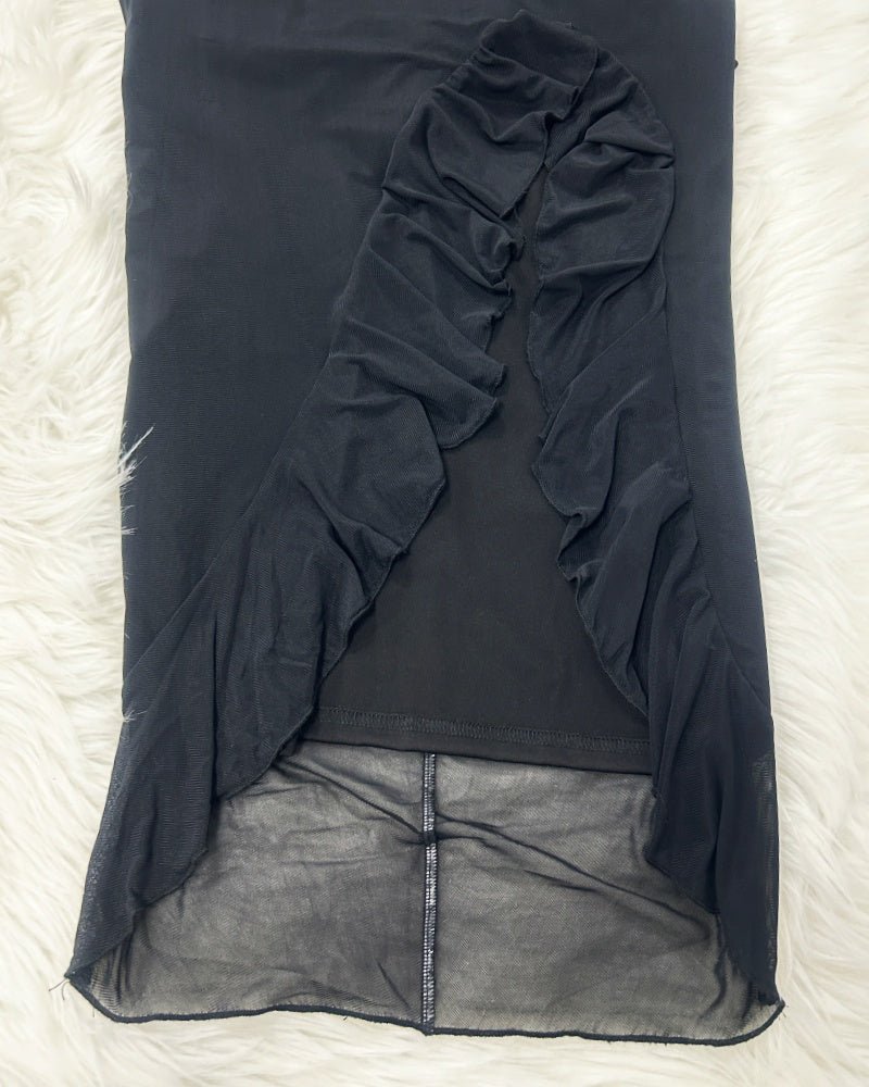 Glamorous Off Shoulder Dress with Ruffled Asymmetrical Slit