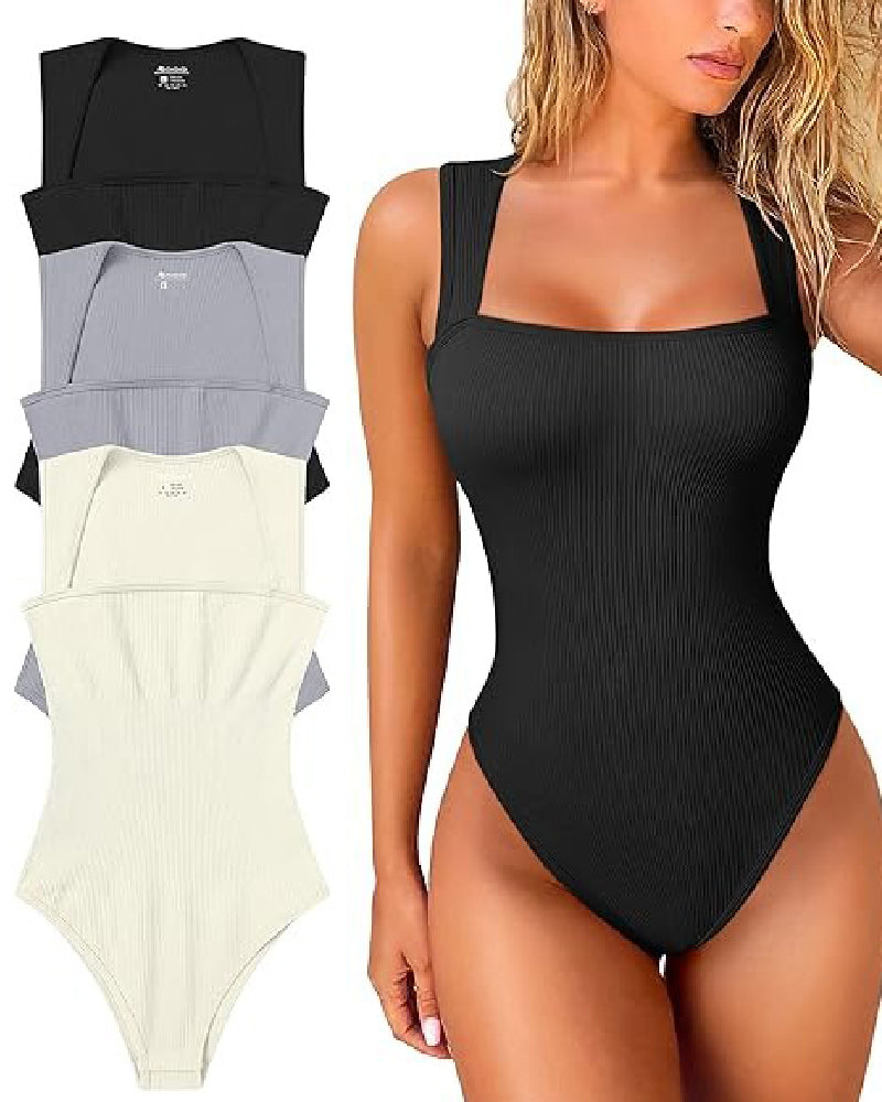 Shapshe® Square Neck Sleeveless Knit Ribbed Seamless Tummy Control Tank Tops Bodysuit