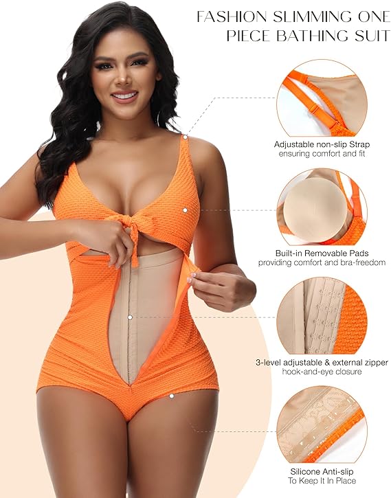 Shapshe® Women's Tummy Control Swimsuit Cutout Tie Knot Front Push Up Shapewear Bathing Suit