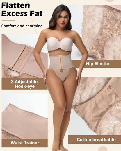 Shapshe® Front-opening Shapewear with Lace Trimmed Tummy Control Panty