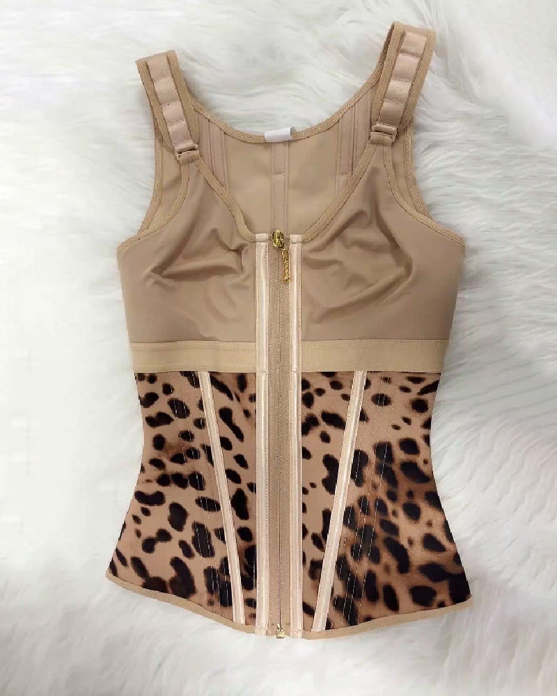 Shapshe® Women's Boned Latex Zipper Corset Tummy Control Body Shaper Vest With Bra