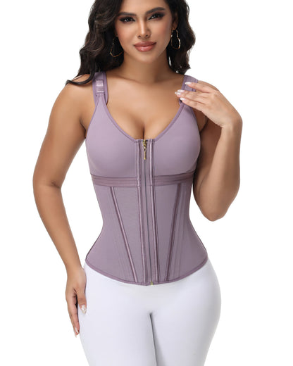 Shapshe® Women's Boned Latex Zipper Corset Tummy Control Body Shaper Vest With Bra