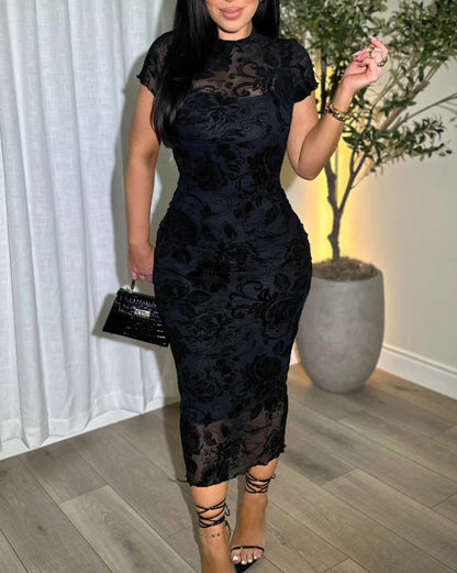 Shapshe® Women's Sheer Mesh Sexy Bodycon Dress with Retro Prints