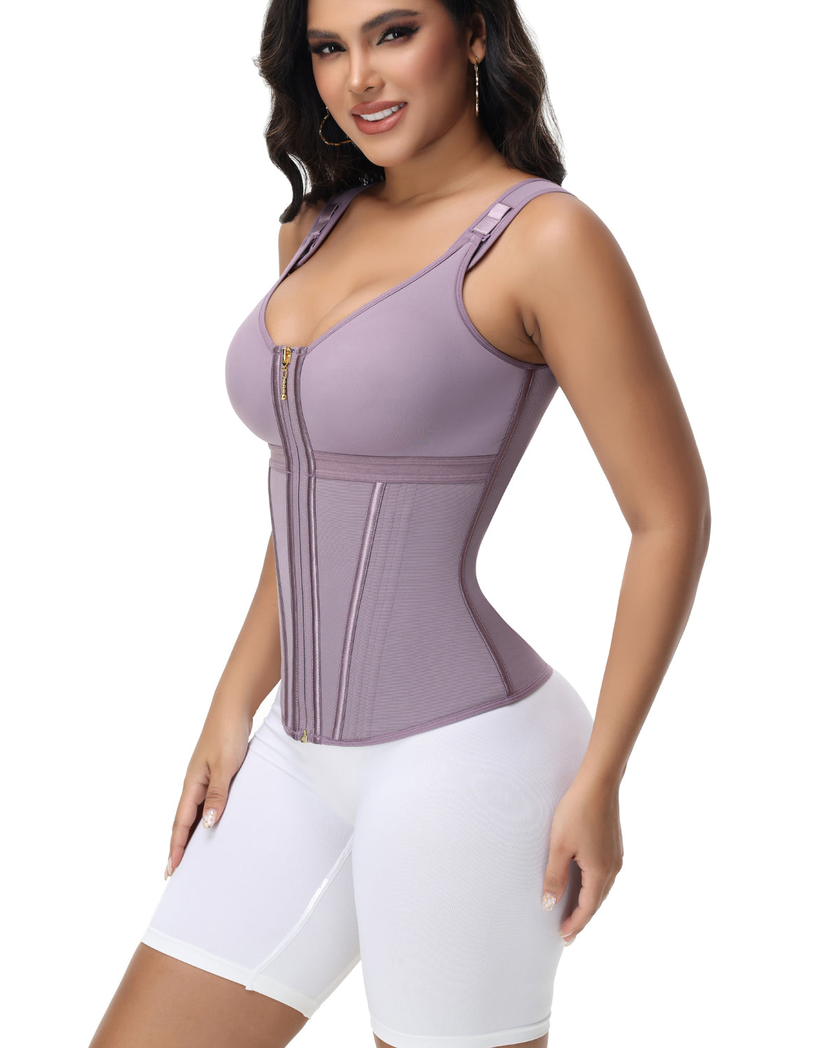 Shapshe® Women's Boned Latex Zipper Corset Tummy Control Body Shaper Vest With Bra