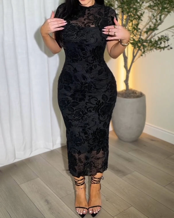 Shapshe® Women's Sheer Mesh Sexy Bodycon Dress with Retro Prints