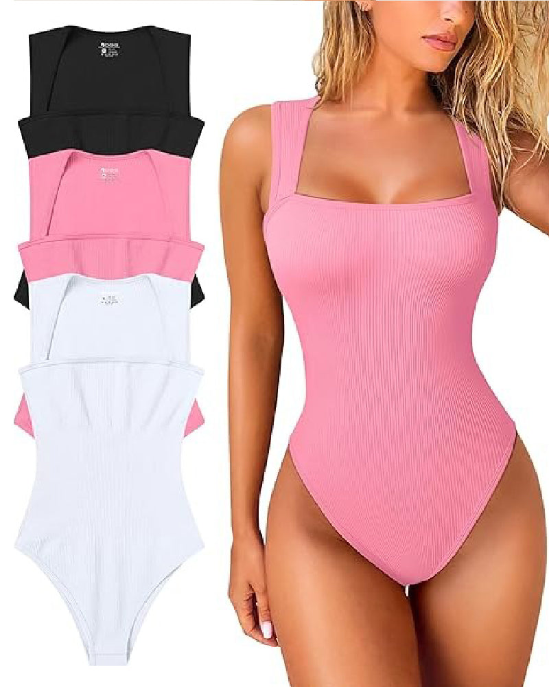 Shapshe® Square Neck Sleeveless Knit Ribbed Seamless Tummy Control Tank Tops Bodysuit