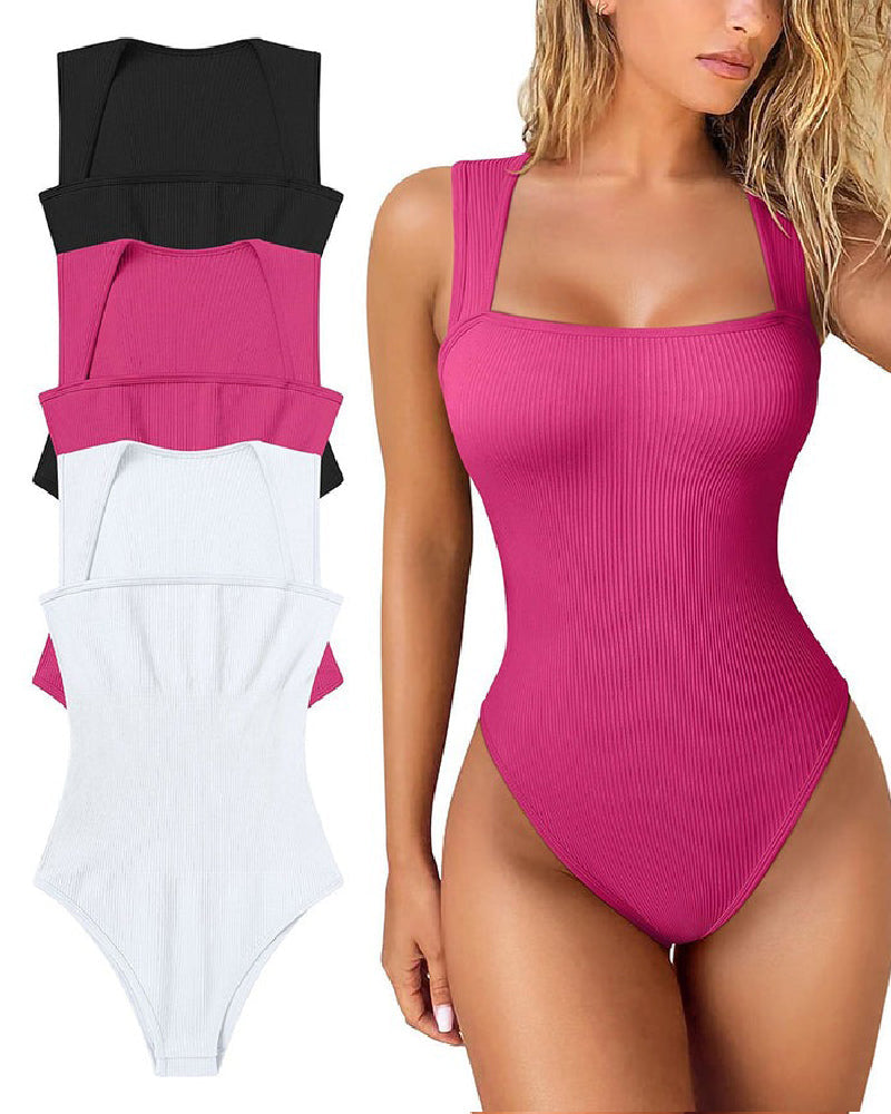 Shapshe® Square Neck Sleeveless Knit Ribbed Seamless Tummy Control Tank Tops Bodysuit