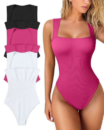 Shapshe® Square Neck Sleeveless Knit Ribbed Seamless Tummy Control Tank Tops Bodysuit