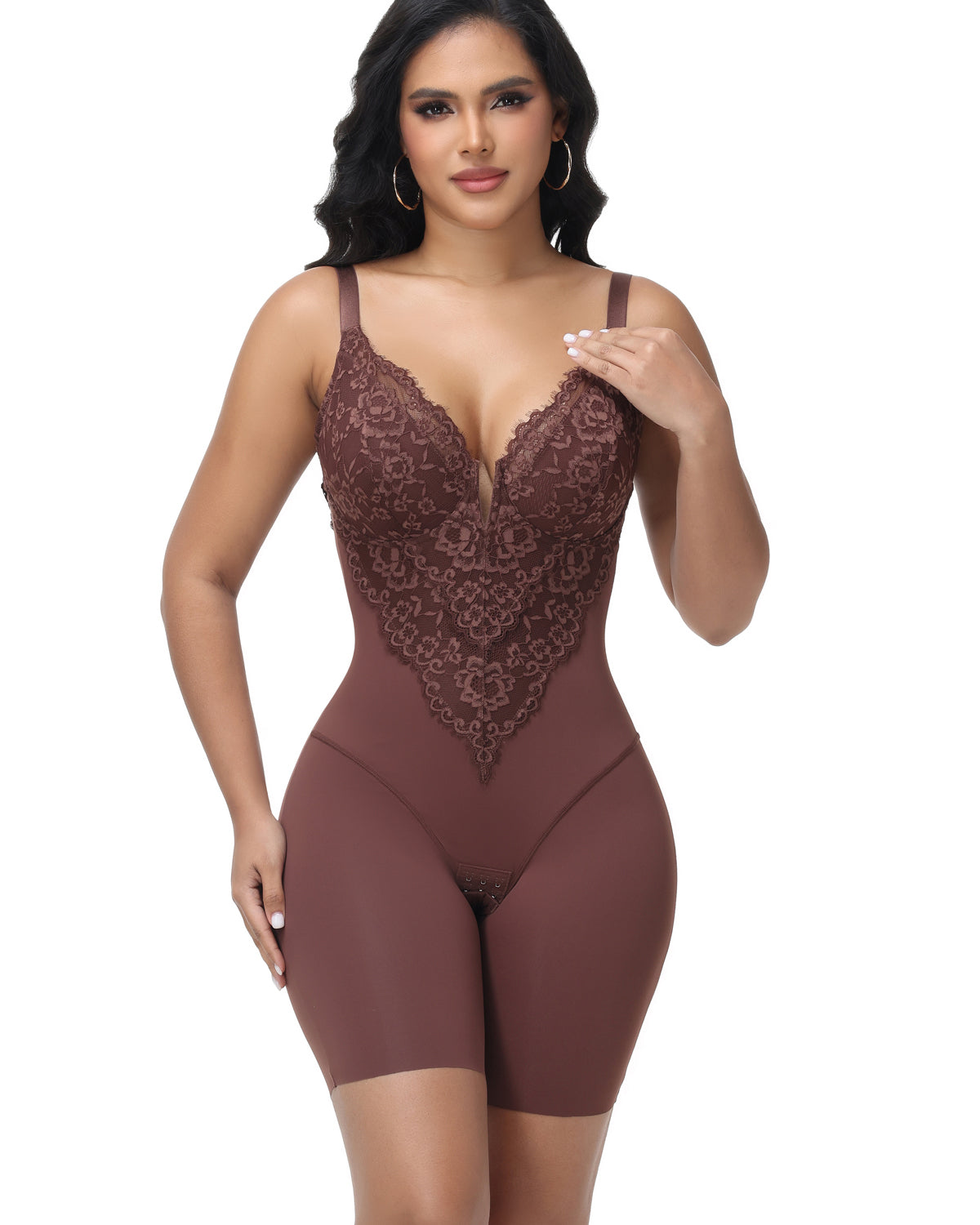 Shapshe® Lace Plunge Backless Bodysuit Shapewear