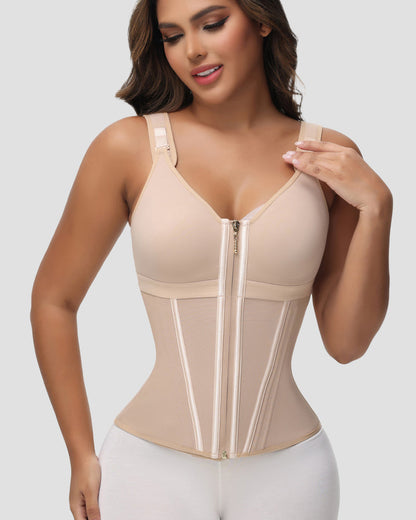 Shapshe® Women's Boned Latex Zipper Corset Tummy Control Body Shaper Vest With Bra