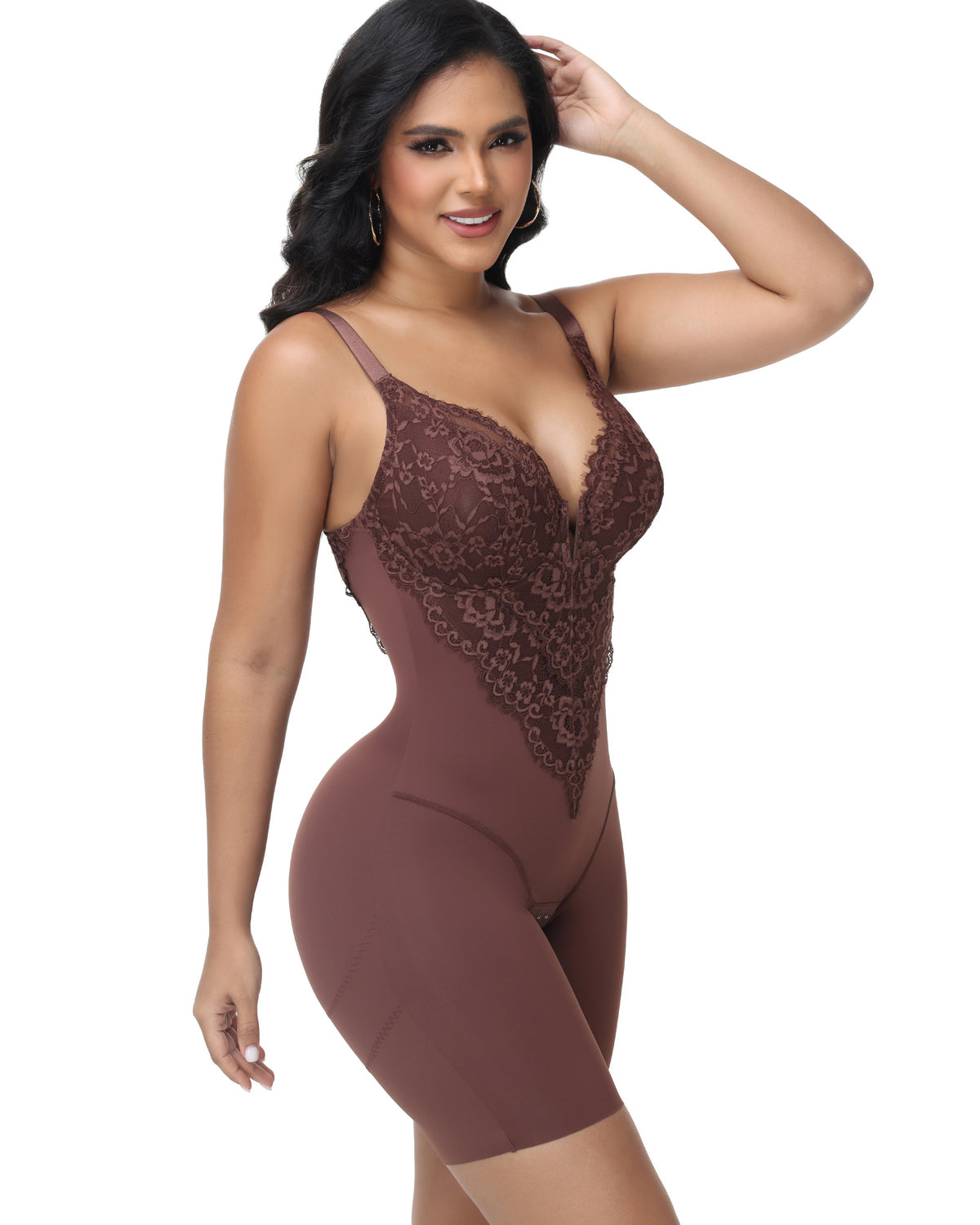 Shapshe® Lace Plunge Backless Bodysuit Shapewear