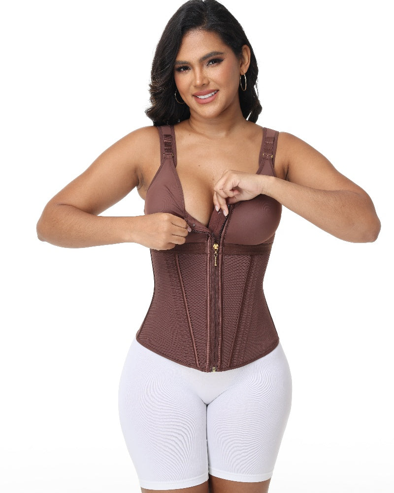 Shapshe® Women's Boned Latex Zipper Corset Tummy Control Body Shaper Vest With Bra