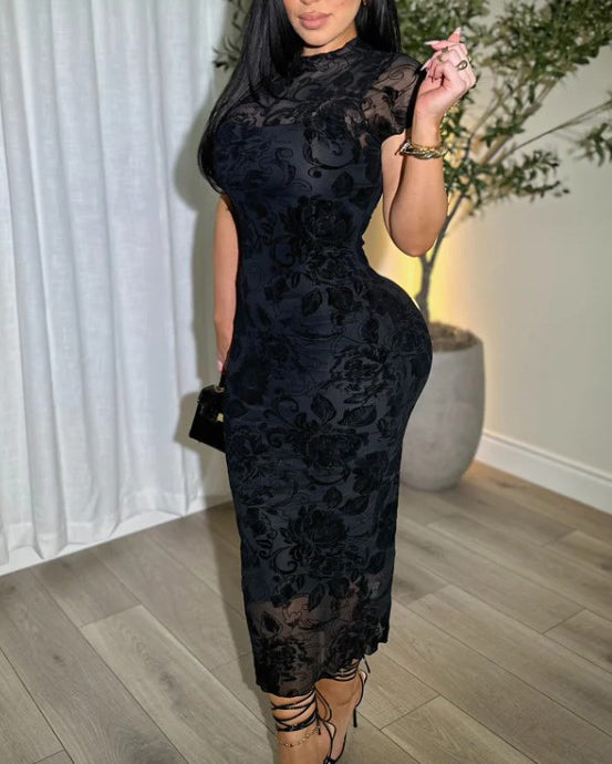 Shapshe® Women's Sheer Mesh Sexy Bodycon Dress with Retro Prints