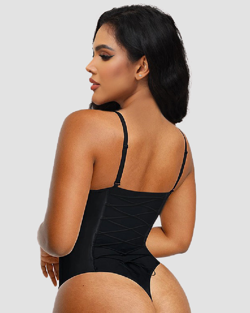 Shapshe® Sexy Back Lace-up Thong Seamless Skinny Bodysuit
