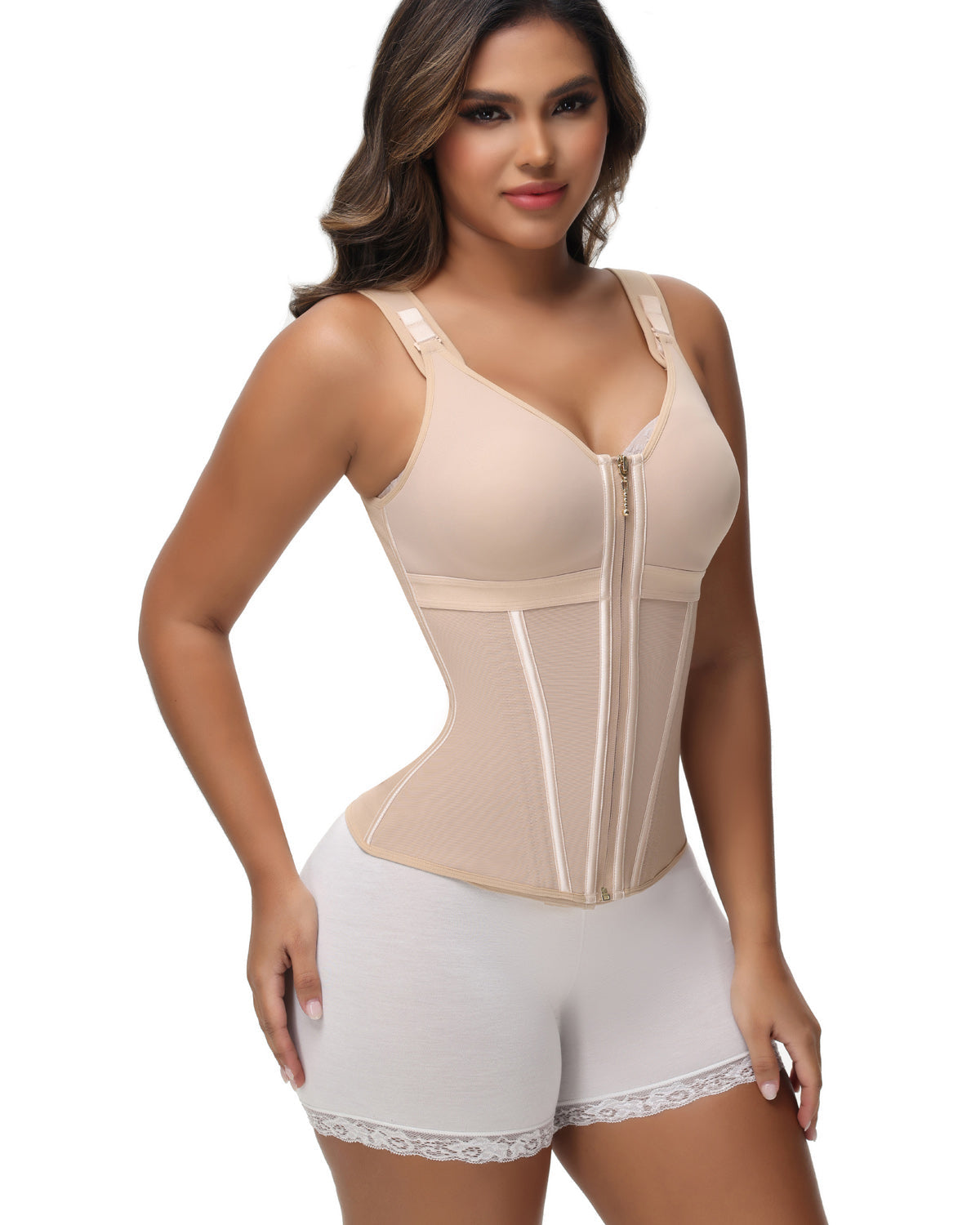 Shapshe® Women's Boned Latex Zipper Corset Tummy Control Body Shaper Vest With Bra