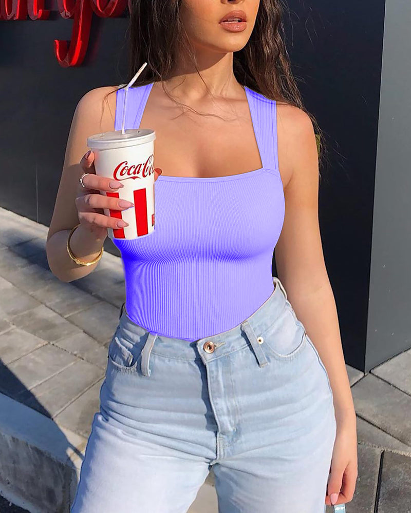 Shapshe® Square Neck Sleeveless Knit Ribbed Seamless Tummy Control Tank Tops Bodysuit