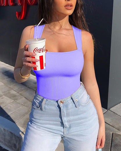 Shapshe® Square Neck Sleeveless Knit Ribbed Seamless Tummy Control Tank Tops Bodysuit