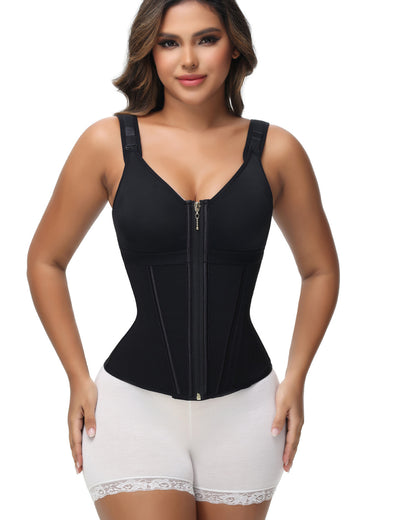 Shapshe® Women's Boned Latex Zipper Corset Tummy Control Body Shaper Vest With Bra