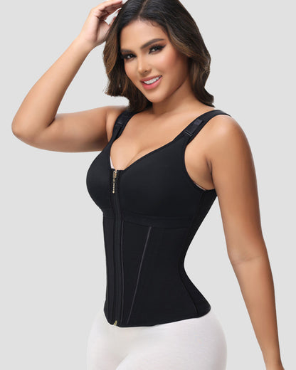 Shapshe® Women's Boned Latex Zipper Corset Tummy Control Body Shaper Vest With Bra