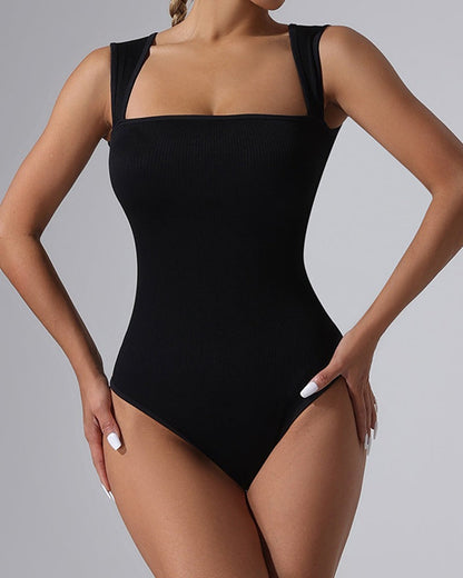 Shapshe® Square Neck Sleeveless Knit Ribbed Seamless Tummy Control Tank Tops Bodysuit