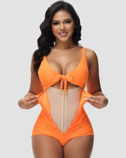 Shapshe® Women's Tummy Control Swimsuit Cutout Tie Knot Front Push Up Shapewear Bathing Suit