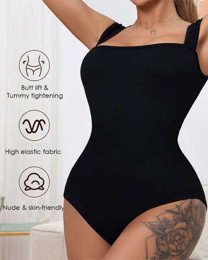 Shapshe® Square Neck Sleeveless Knit Ribbed Seamless Tummy Control Tank Tops Bodysuit