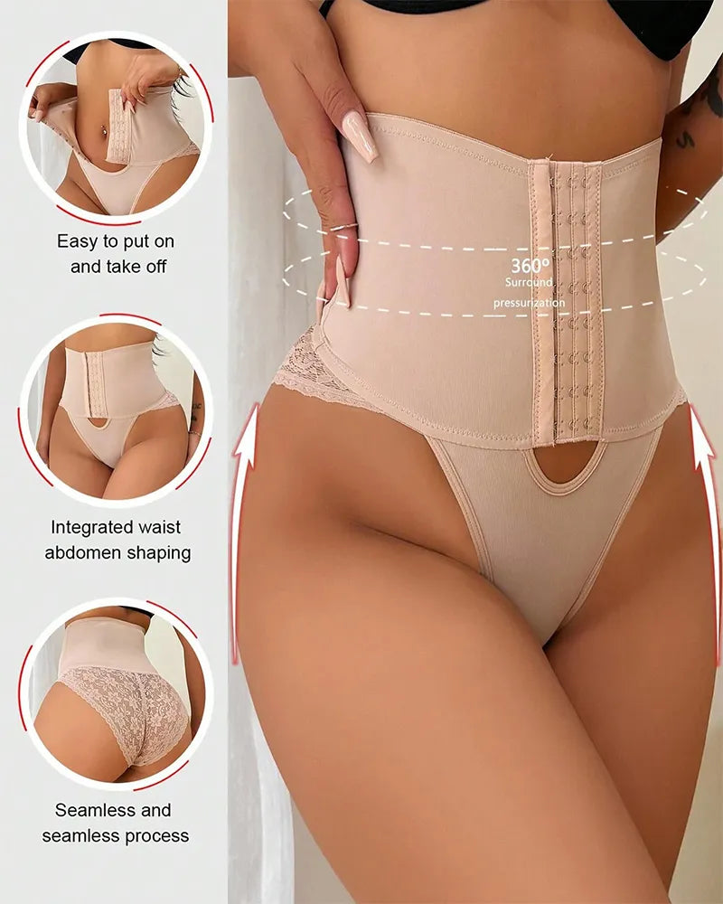 Shapshe® Front-opening Shapewear with Lace Trimmed Tummy Control Panty