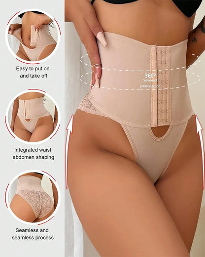 Shapshe® Front-opening Shapewear with Lace Trimmed Tummy Control Panty