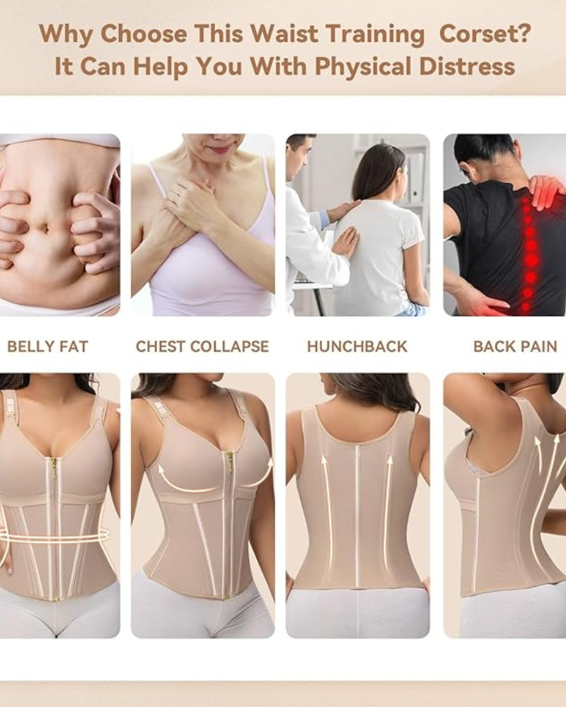 Shapshe® Women's Boned Latex Zipper Corset Tummy Control Body Shaper Vest With Bra