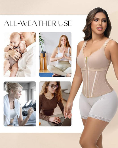 Shapshe® Women's Boned Latex Zipper Corset Tummy Control Body Shaper Vest With Bra