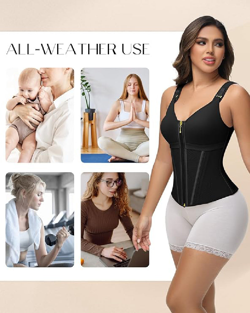 Shapshe® Women's Boned Latex Zipper Corset Tummy Control Body Shaper Vest With Bra