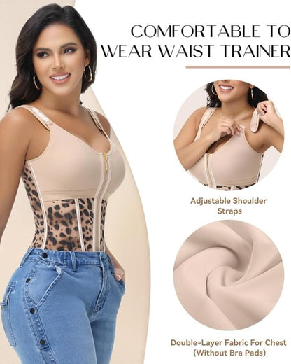 Shapshe® Women's Boned Latex Zipper Corset Tummy Control Body Shaper Vest With Bra