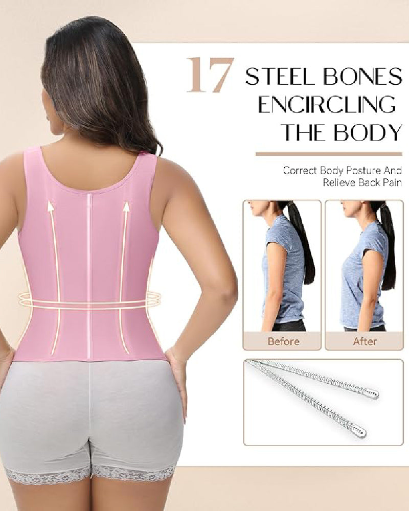 Shapshe® Women's Boned Latex Zipper Corset Tummy Control Body Shaper Vest With Bra