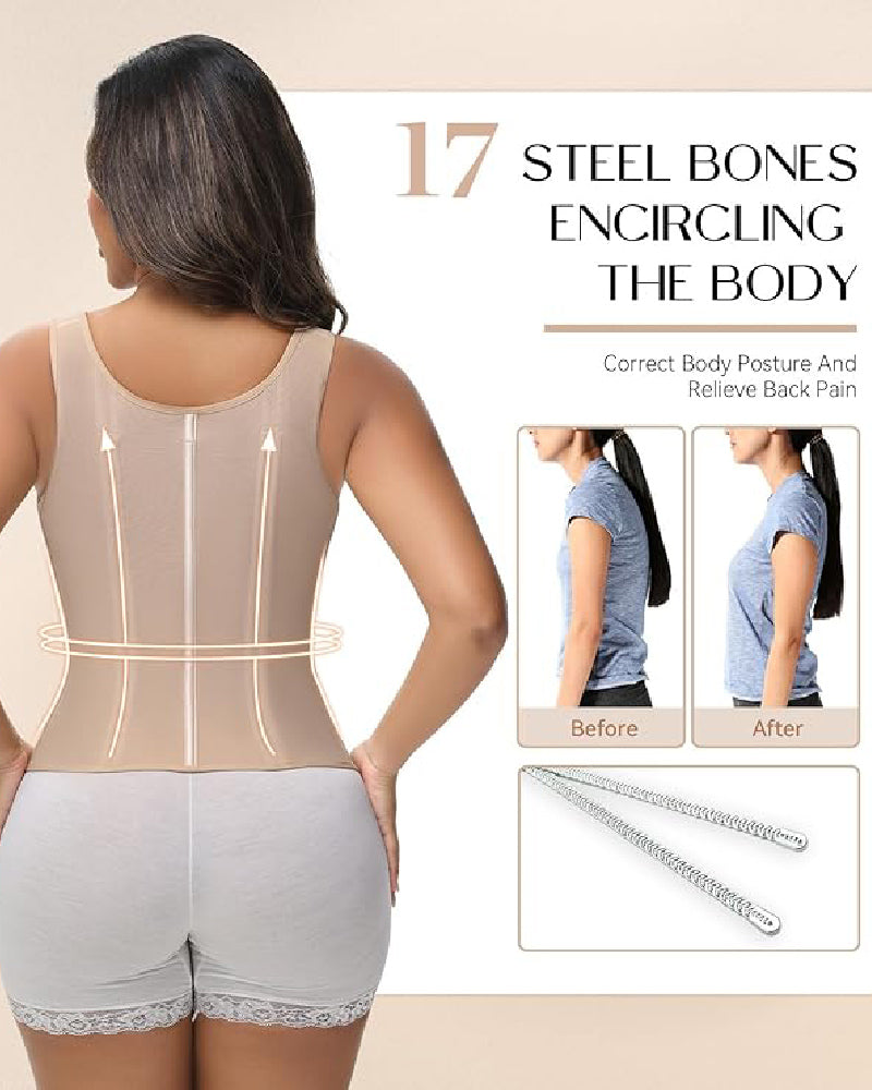 Shapshe® Women's Boned Latex Zipper Corset Tummy Control Body Shaper Vest With Bra