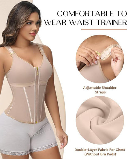 Shapshe® Women's Boned Latex Zipper Corset Tummy Control Body Shaper Vest With Bra