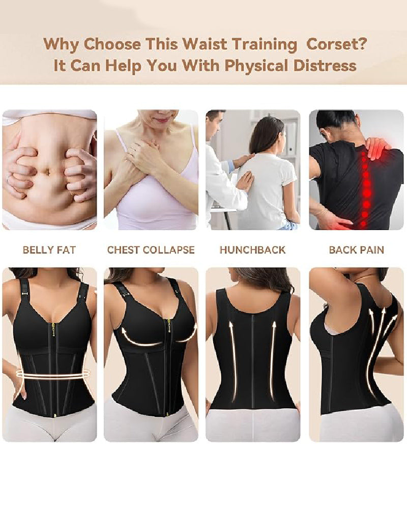 Shapshe® Women's Boned Latex Zipper Corset Tummy Control Body Shaper Vest With Bra