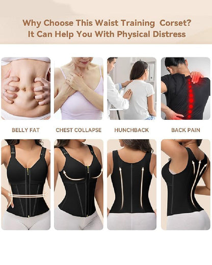 Shapshe® Women's Boned Latex Zipper Corset Tummy Control Body Shaper Vest With Bra