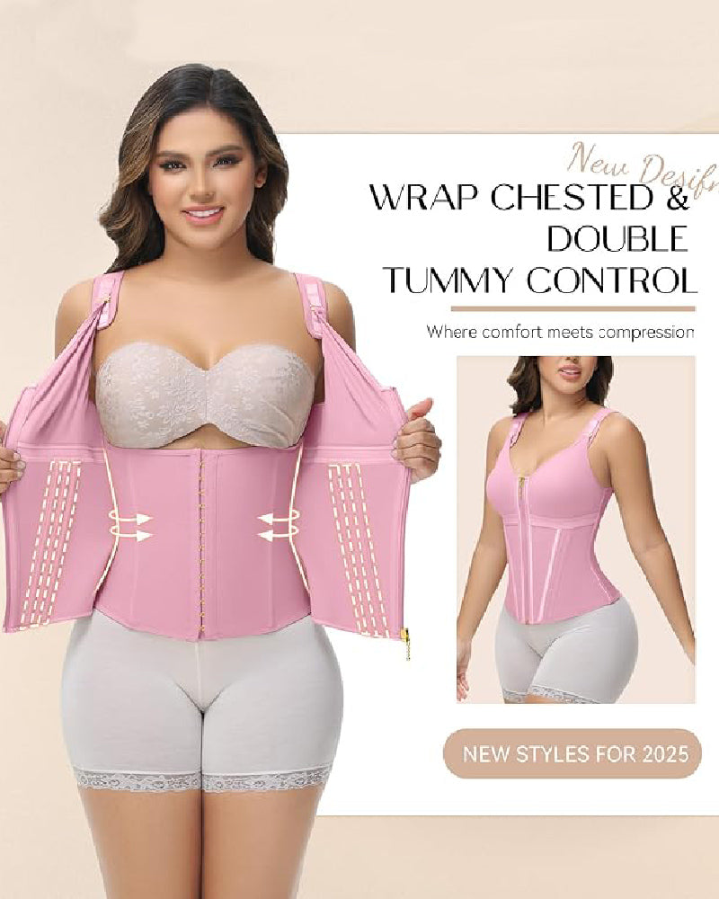 Shapshe® Women's Boned Latex Zipper Corset Tummy Control Body Shaper Vest With Bra