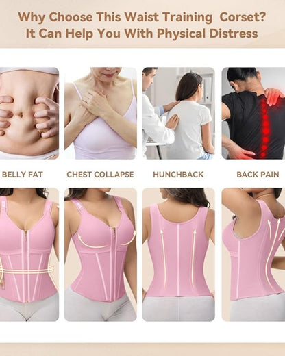 Shapshe® Women's Boned Latex Zipper Corset Tummy Control Body Shaper Vest With Bra