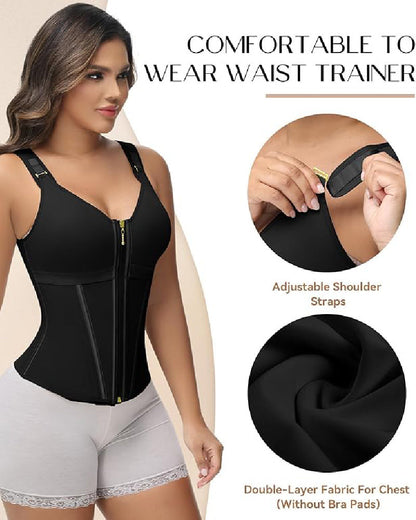 Shapshe® Women's Boned Latex Zipper Corset Tummy Control Body Shaper Vest With Bra