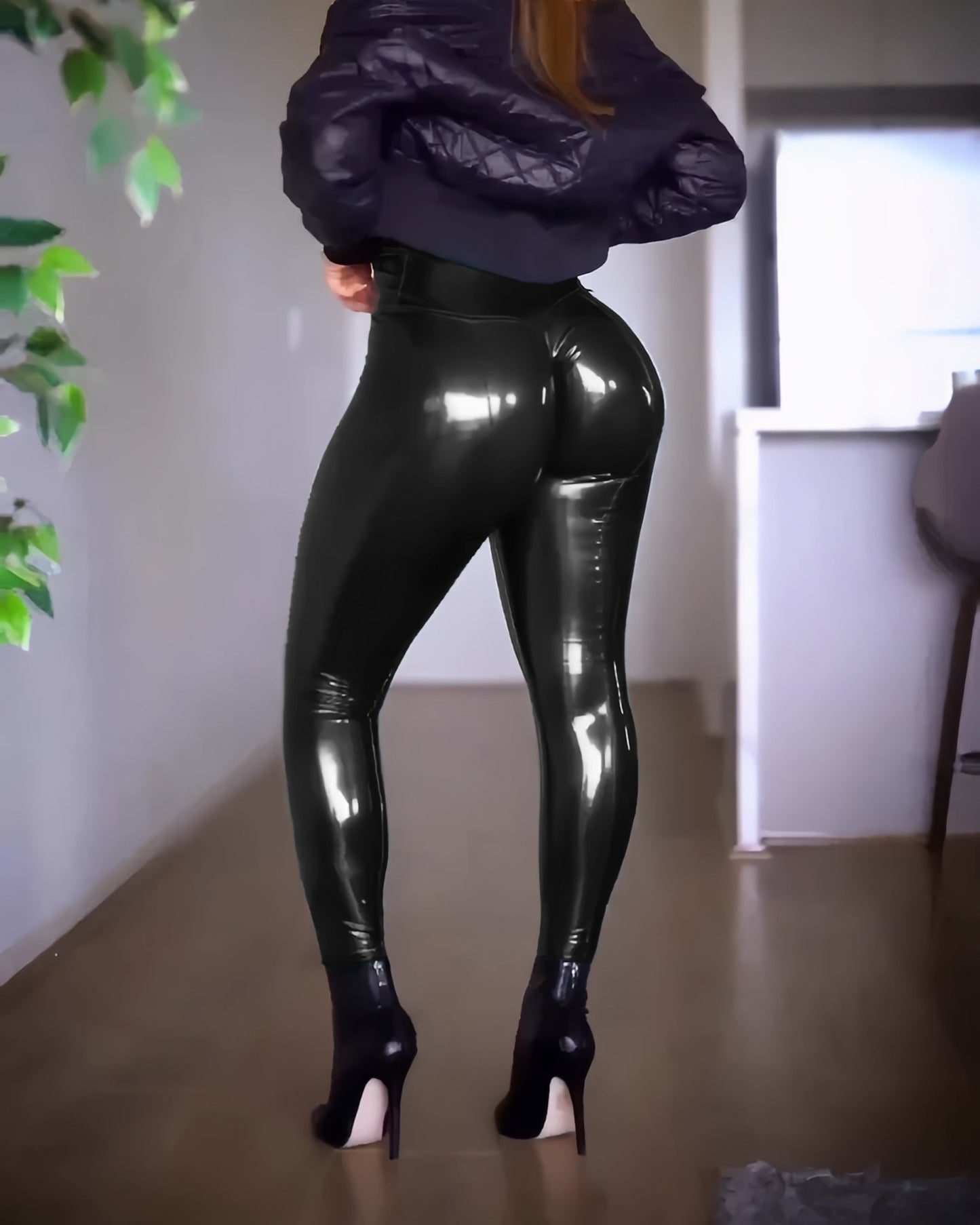 Shapshe® High Waisted Butt Lifter Leggings Shiny Faux Leather Pants