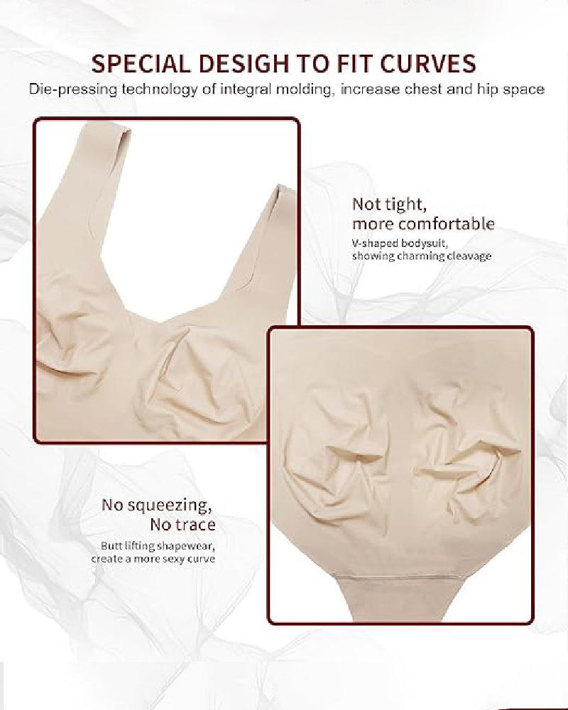 Shapshe® Women's Tummy Control Seamless Ice Silk Summer Bodysuit Compression V Neck Body Shaper