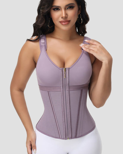 Shapshe® Women's Boned Latex Zipper Corset Tummy Control Body Shaper Vest With Bra