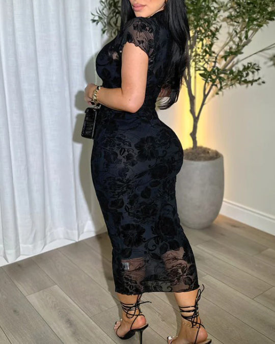 Shapshe® Women's Sheer Mesh Sexy Bodycon Dress with Retro Prints