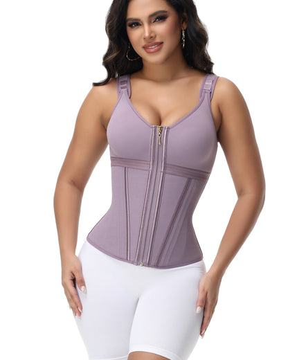 Shapshe® Women's Boned Latex Zipper Corset Tummy Control Body Shaper Vest With Bra