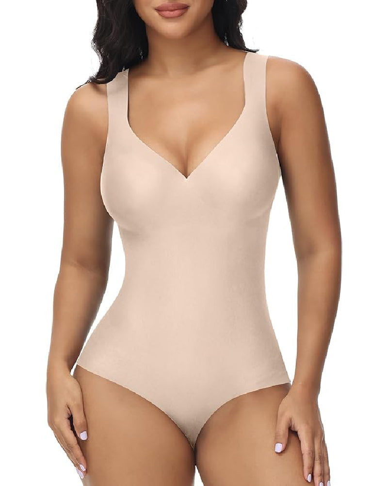 Shapshe® Women's Tummy Control Seamless Ice Silk Summer Bodysuit Compression V Neck Body Shaper