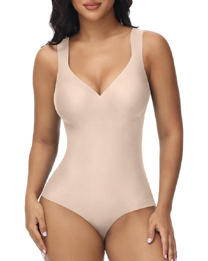 Shapshe® Women's Tummy Control Seamless Ice Silk Summer Bodysuit Compression V Neck Body Shaper