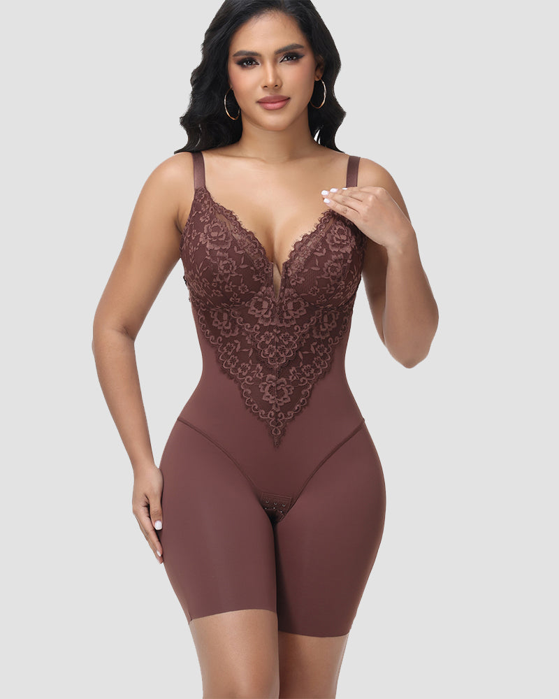 Shapshe® Lace Plunge Backless Bodysuit Shapewear