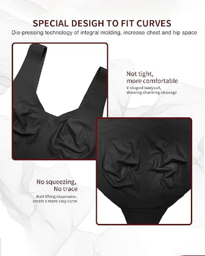 Shapshe® Women's Tummy Control Seamless Ice Silk Summer Bodysuit Compression V Neck Body Shaper