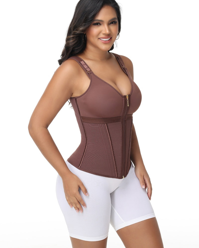 Shapshe® Women's Boned Latex Zipper Corset Tummy Control Body Shaper Vest With Bra